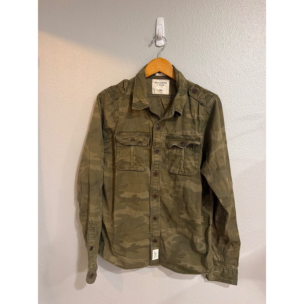 Abercrombie & Fitch Camo Utility Shirt Mens XXL Muscle Fit Long Sleeve Green